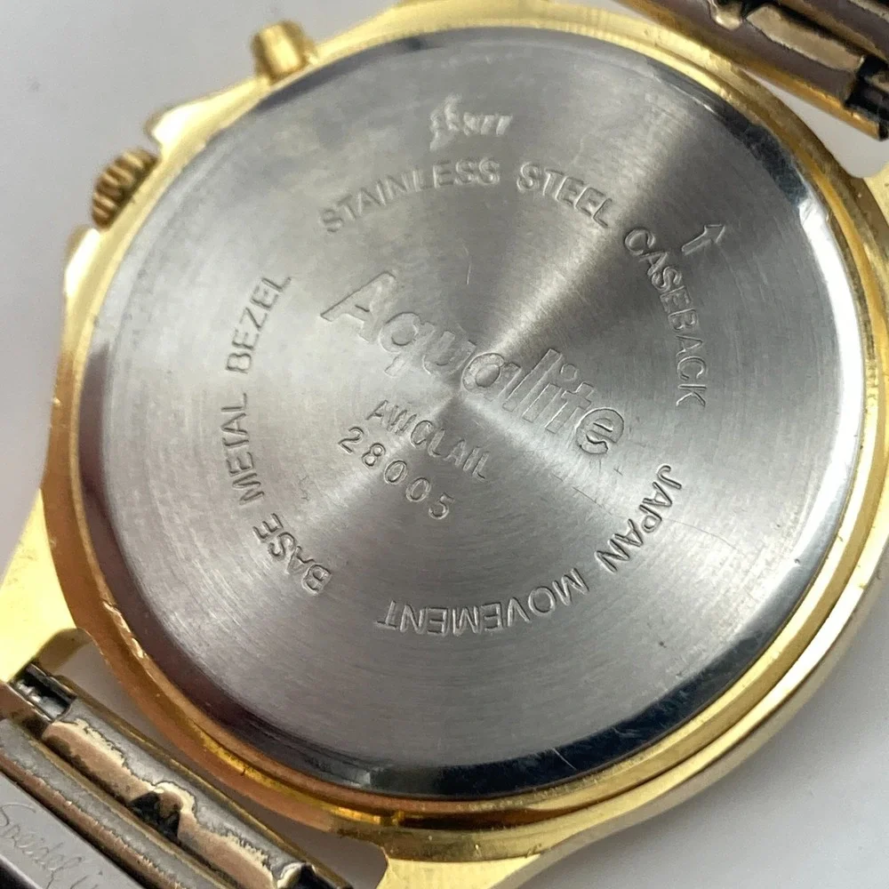 Vintage Aqualite Men's Watch 36mm Gold Tone Backlight Stretch Band New Battery